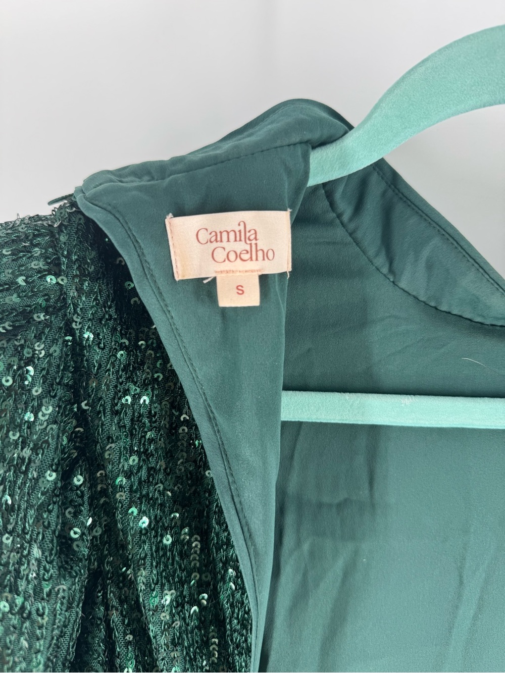 Camila Coelho Cassie Emerald Green Sequin Puff Sleeve Open Back Mini Dress Sz S - Picture 10 of 16